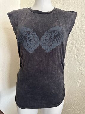AFRM Billie Side Ruched Sleeveless Angel Wings Faded Black Tank Top Small